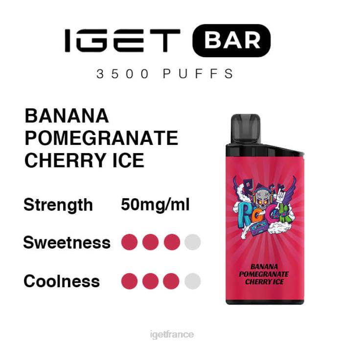 Vape Online X02H295 barre IGET 3500 bouffées glace banane grenade cerise